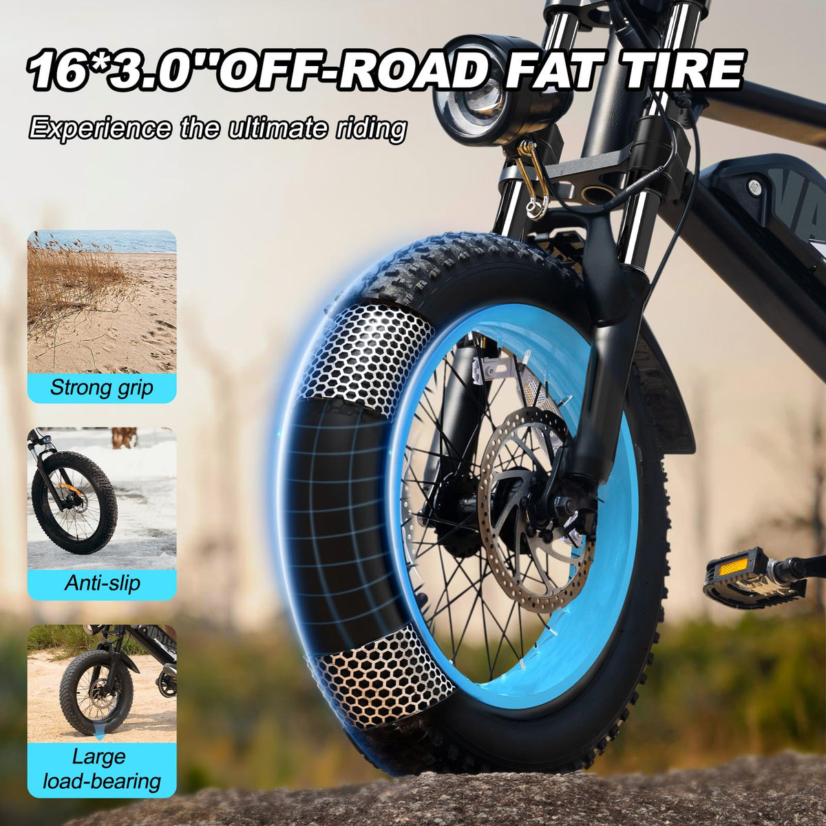 AVDLBIKE Electric Bike, 16'' Fat Tire eBike for Teens/Adults, 500W E-Bike with 36V/12.8Ah Removable Battery