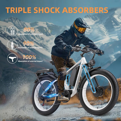 KETELES Ebikes for Adults, AWD Dual Motor Ebike Peak 6000W 26” Electric Bike Fat Tire