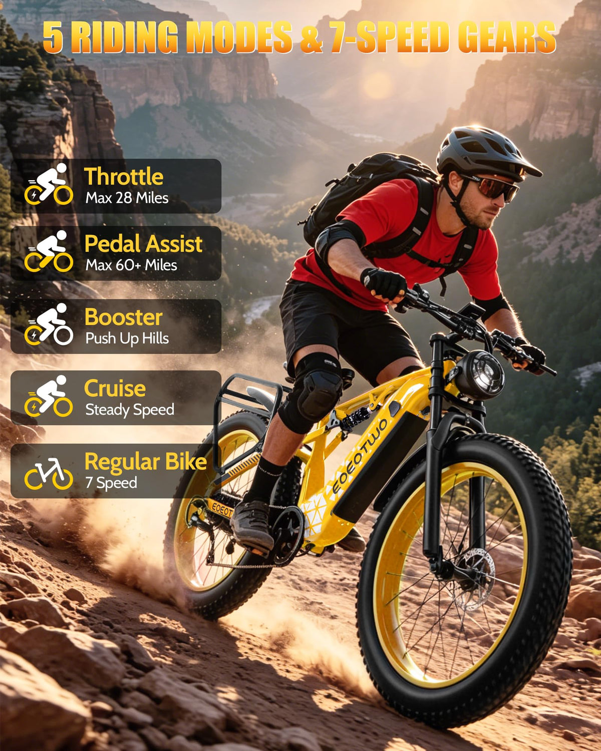 Electric Bike, 1500W Peak 28+ MPH 26" Fat Tire Electric Bicycle, 60+ Miles Off-Road E Bike for Adults