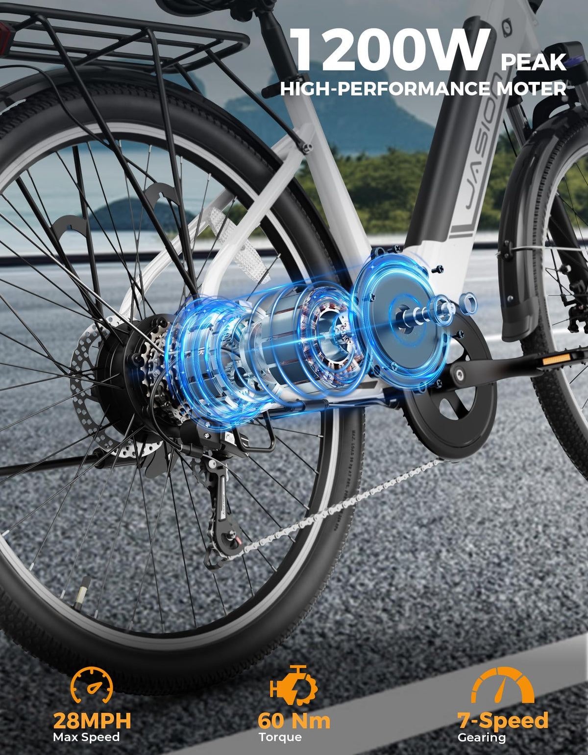 Jasion Roamer/ST Electric Bike for Adults, 26'' Commuter Ebike 1200W 528WH Removable Battery