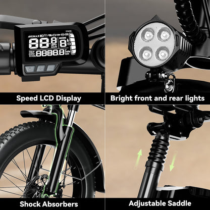 EUYBIKE Foldable Electric Bike for Adults, 48V 20Ah Removable Lithium Battery up to 80Miles, 20" Fat Tire 1000W Peak Motor Dirt Ebike