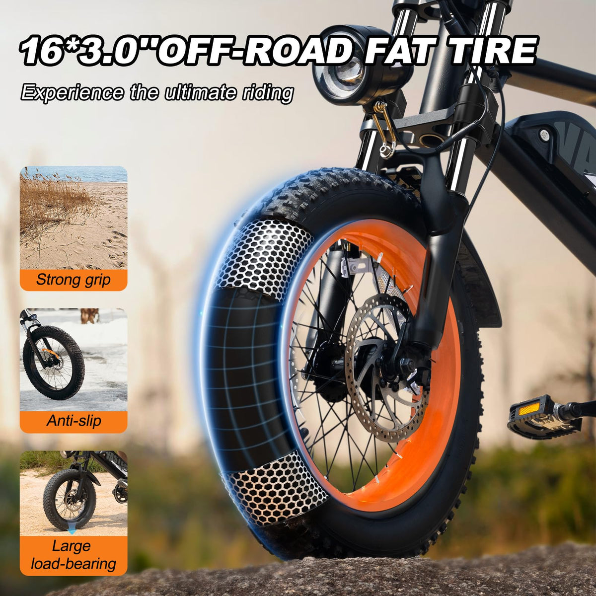 AVDLBIKE Electric Bike, 16'' Fat Tire eBike for Teens/Adults, 500W E-Bike with 36V/12.8Ah Removable Battery