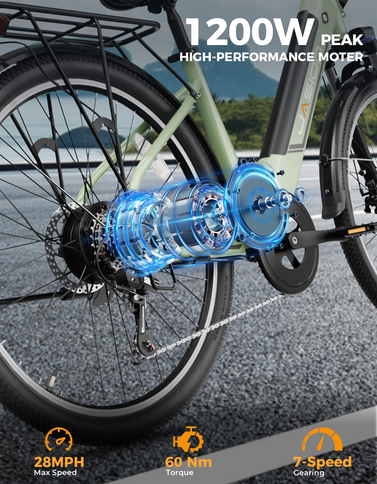 Jasion Roamer/ST Electric Bike for Adults, 26'' Commuter Ebike 1200W 528WH Removable Battery