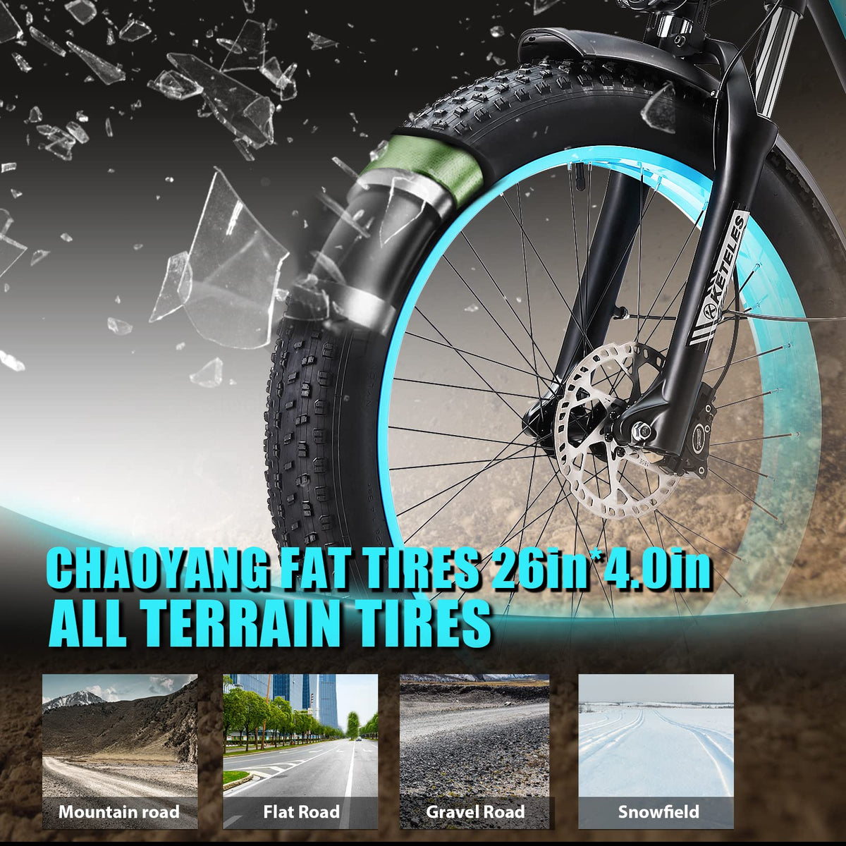 KETELES Ebikes for Adults, AWD Dual Motor Ebike Peak 6000W 26” Electric Bike Fat Tire, 52V 26AH Battery