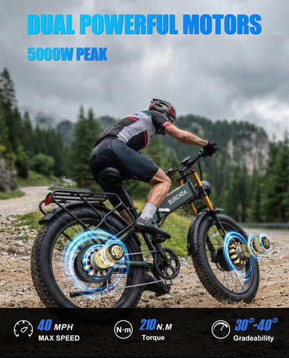 5000W Peak AWD Dual Motor Electric Bike for Adults Up to 90 Mi Long Range