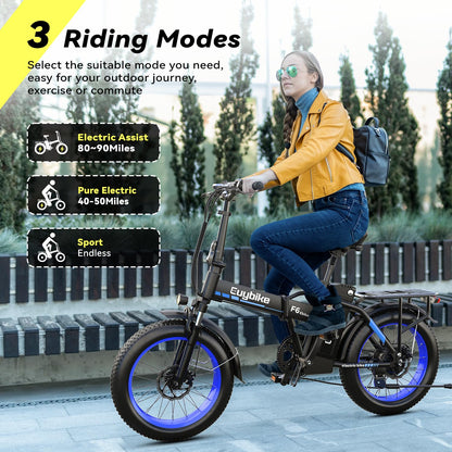 EUYBIKE Foldable Electric Bike for Adults, 48V 20Ah Removable Lithium Battery up to 80Miles, 20" Fat Tire 1000W Peak Motor Dirt Ebike