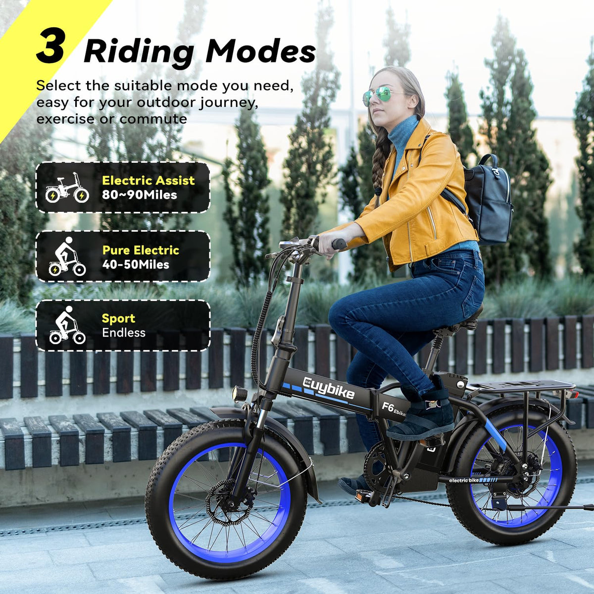 EUYBIKE Foldable Electric Bike for Adults, 48V 20Ah Removable Battery