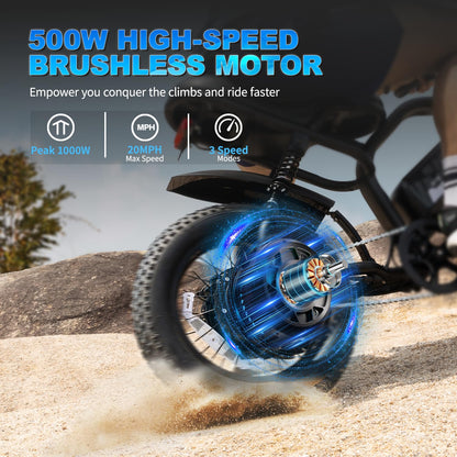 Electric Bike for Adults, A13 1000W Peak 16'' E-Bike, 20MPH Speed &45 Miles