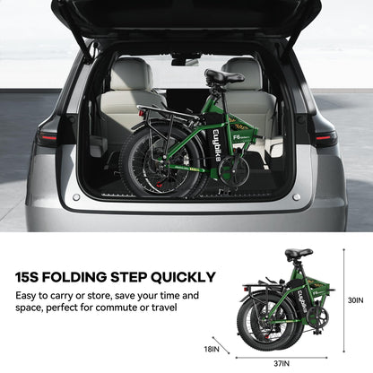 EUYBIKE Foldable Electric Bike for Adults, 48V 20Ah Removable Lithium Battery up to 80Miles, 20" Fat Tire 1000W Dirt Ebike