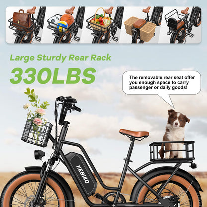 EUYBIKE Electric Bike for Adults, 20"x 4" Fat Tire Ebike, 1450W Peak Cargo Ebike with 48V 20AH Removable 960WH Battery