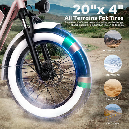 Electric Bike for Adults, 20"x 4" Fat Tire Ebike, 1450W Peak Bike with 48V 20AH Removable Battery