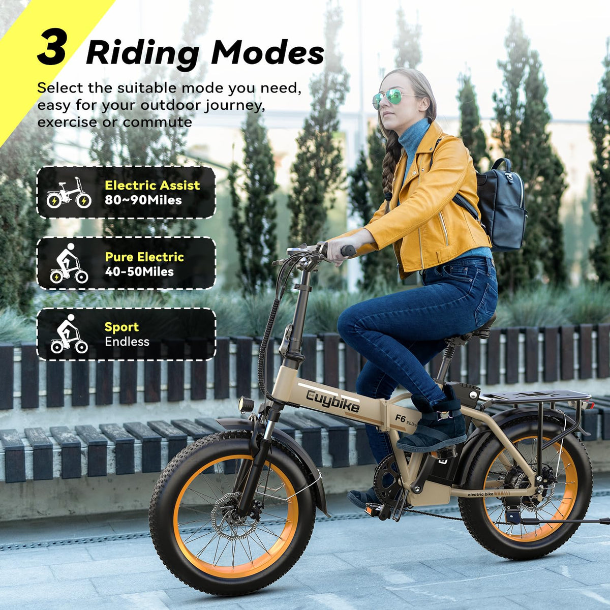 EUYBIKE Foldable Electric Bike for Adults, 48V 20Ah Removable Lithium Battery up to 80Miles, 20" Fat Tire 1000W Peak Motor Dirt Ebike