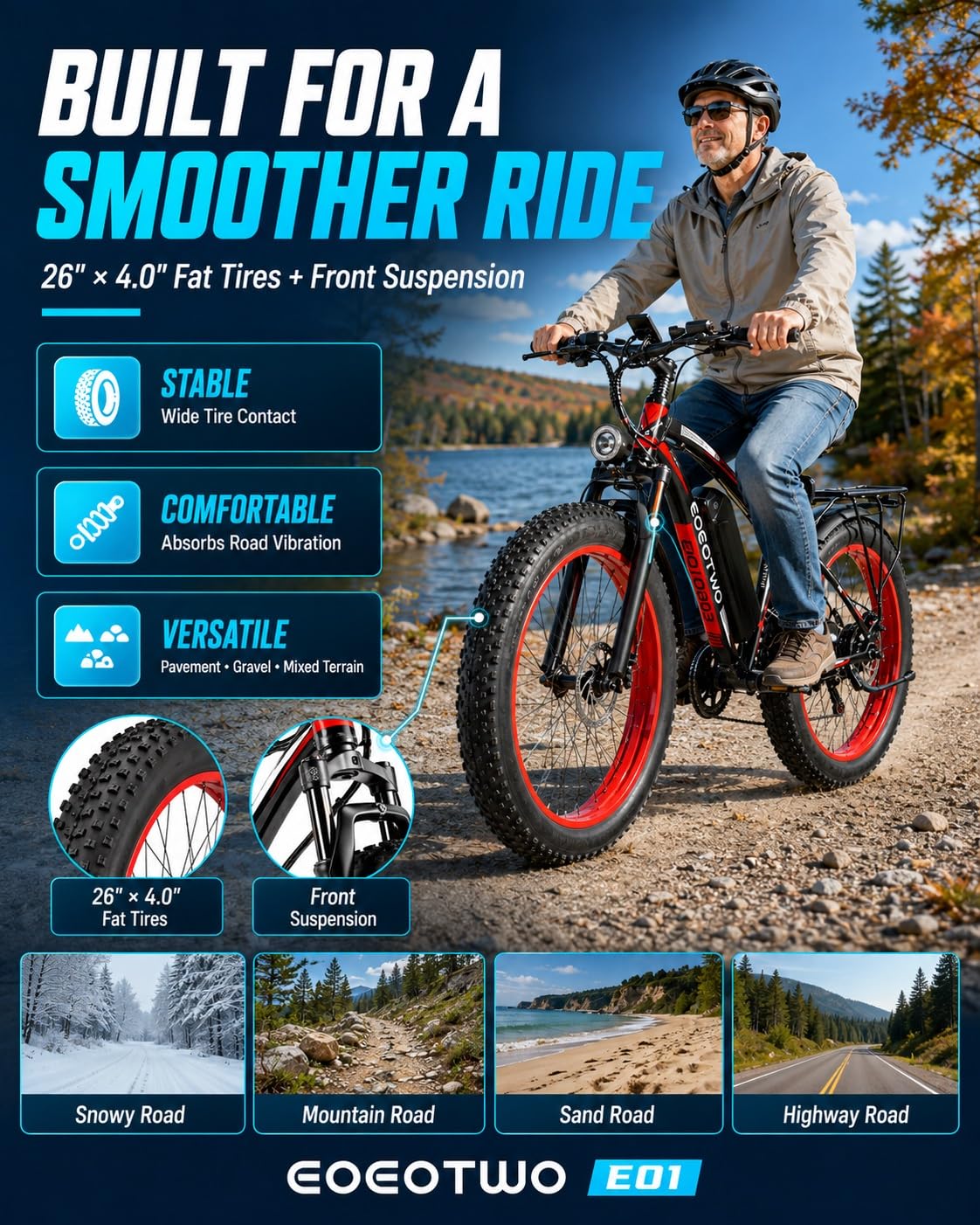 EOEOTWO Electric Bike for Adults, 1500W Peak E-Bikes, 26" Fat Tire Ebikes