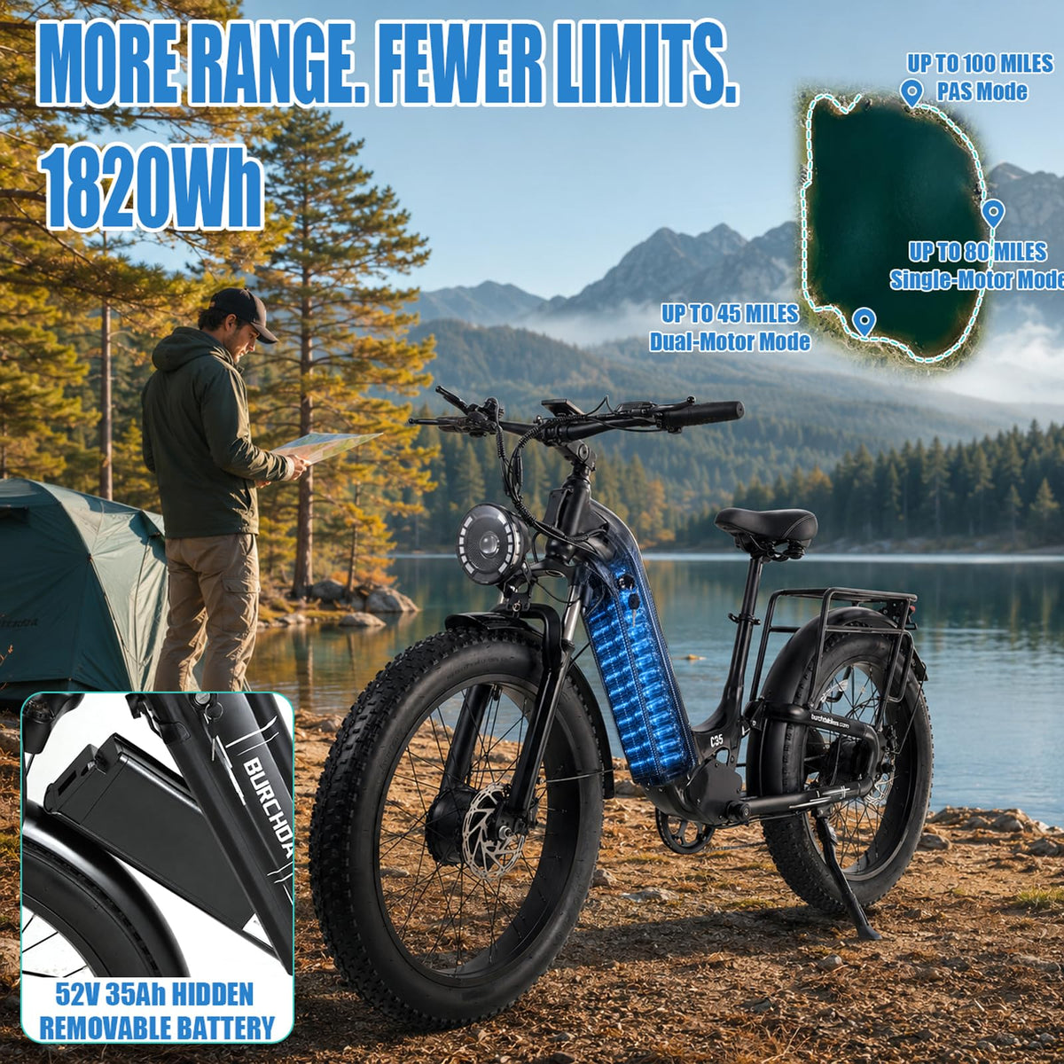 5000W Peak AWD Dual Motor Electric Bike for Adults Up to 90 Mi Long Range