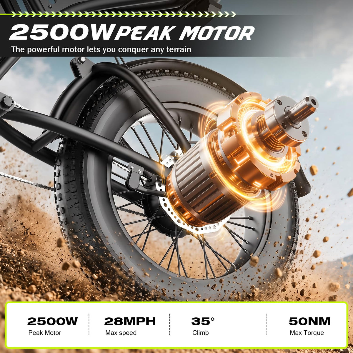 ASKGO Electric Bike for Adults Teens, 2500W Peak, 28/36 Mph & 65 Miles, 16/20" Fat Tire All-Terrain Electric Dirt Bike
