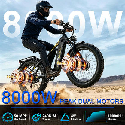 PEAK-8000W Dual Motor Electric Bike for Adults 52V 26AH Max 50MPH 100Miles