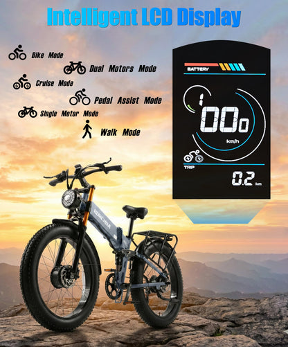 5000W Peak AWD Dual Motor Electric Bike for Adults Up to 90 Mi Long Range