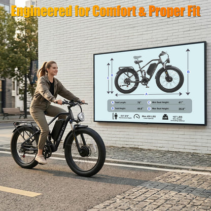5000W Peak AWD Dual Motor Electric Bike for Adults Up to 90 Mi Long Range