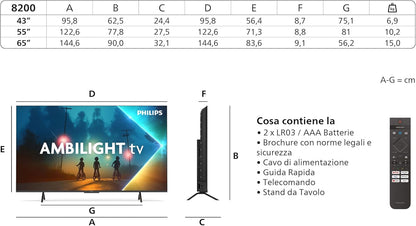 Ambilight 43PUS8200 4K LED Smart TV - Display 43'' with Platform Titan OS, Pixel Precise Ultra HD and Dolby Atmos Sound - Works with Alexa and Google Voice Assistant