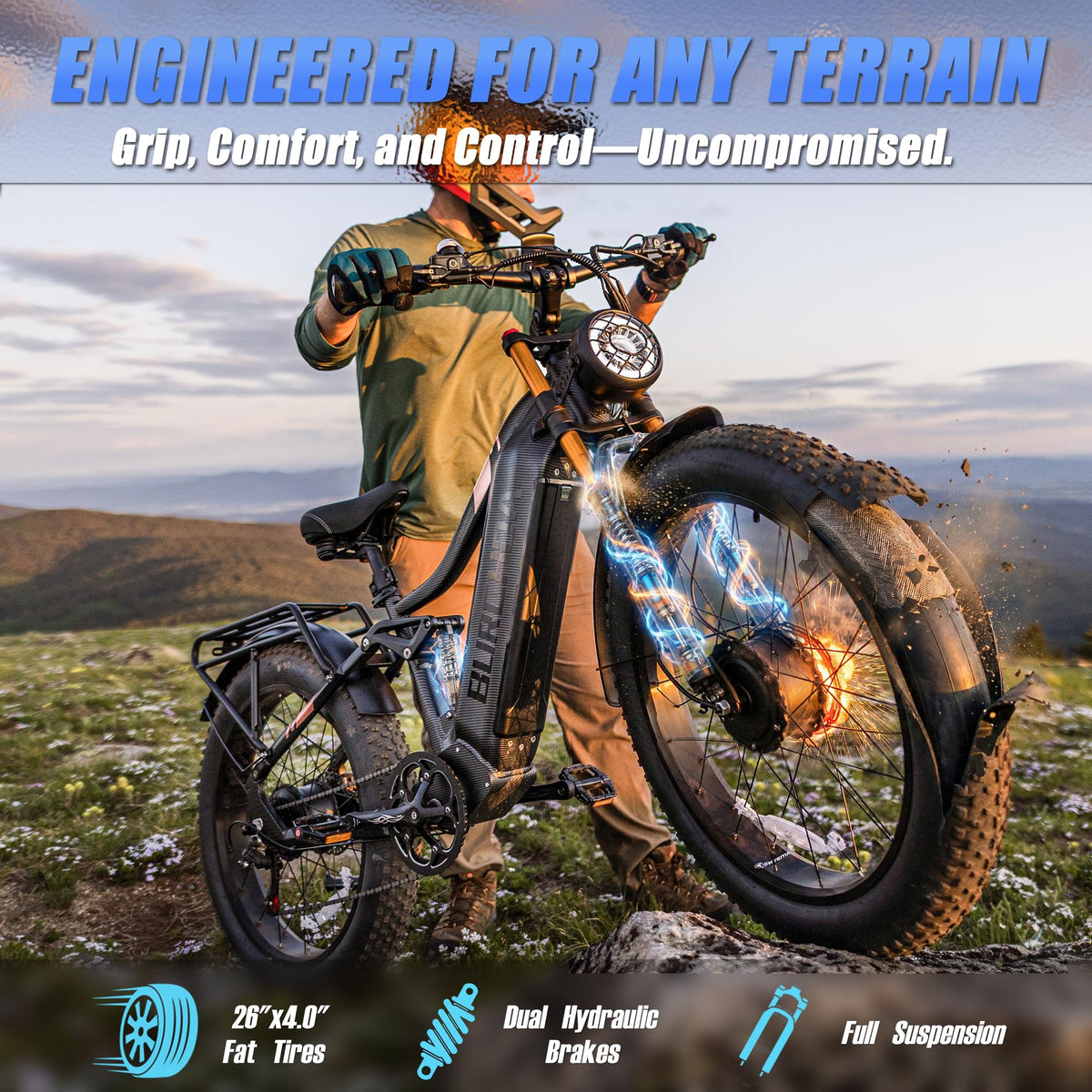 BIGUODIR 3000W Peak AWD Dual Motor Electric Bike for Adults Foldable