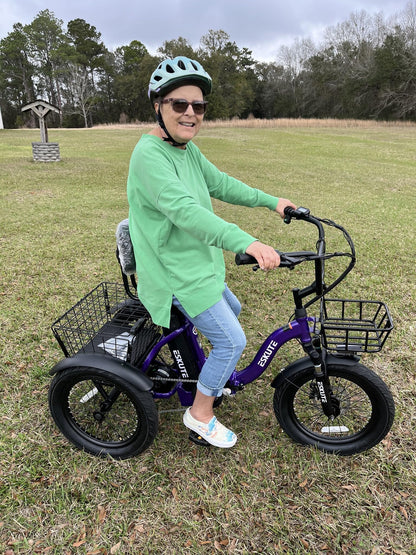 ESKUTE E Trike Electric Bike, Peak 1200W Brushless Motor Folding Trike 18X3.0 Fat Tire Ebike, 624Wh Removable Battery