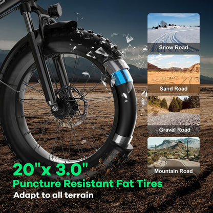 EUYBIKE Foldable Electric Bike for Adults, 48V 20Ah Removable Battery up to 80Miles, 20" Fat Tire 1000W Dirt Ebike