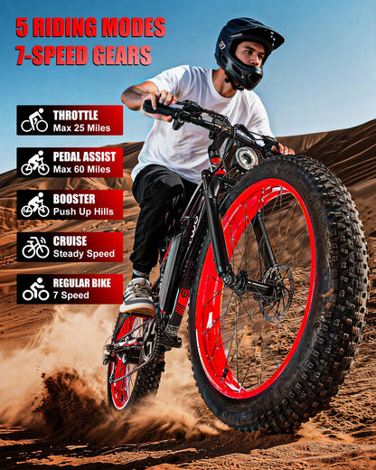 EOEOTWO Electric Bike for Adults, 1500W Peak E-Bikes, 26" Fat Tire Ebikes