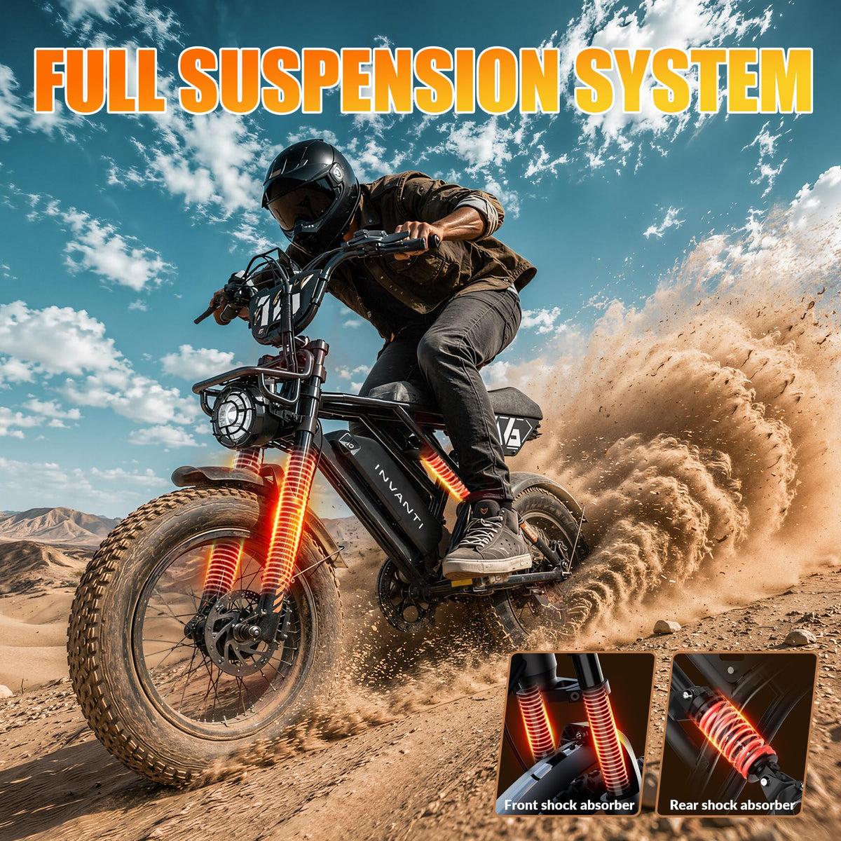 INVANTI Electric Bike for Adults,48V15Ah Removable Battery Ebike,Peak 1500W Motor,20"x4" Fat Tire Electric Bike