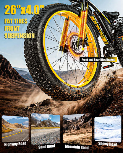 EOEOTWO Electric Bike for Adults, 26" Fat Tire Ebikes, 48V 15Ah