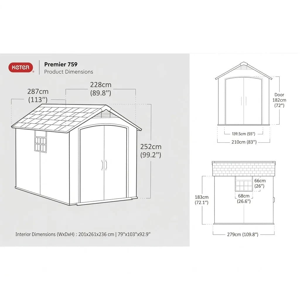 Keter 7.5×9 Premier Heavy Duty Plastic Shed Grey