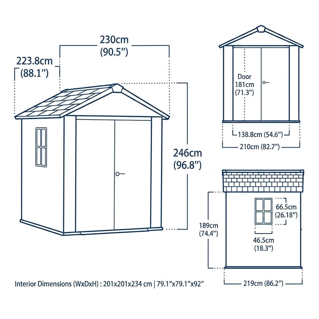 Keter 7’x7.5′ Newton Plus Side Entry Plastic Shed Dark Grey
