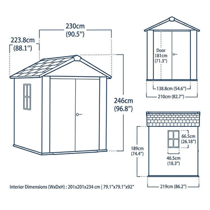 Keter 7’x7.5′ Newton Plus Side Entry Plastic Shed Dark Grey