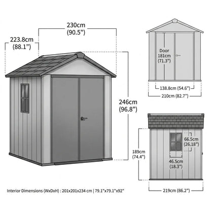 Keter 7’x7.5′ Newton Plus Side Entry Plastic Shed Dark Grey